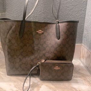 Chocolate coach tote and wallet